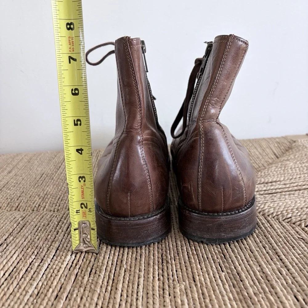 Frye Mens Sz 11D Bowery Lace-Up Boots Brown Leather Side Zip Military Utility